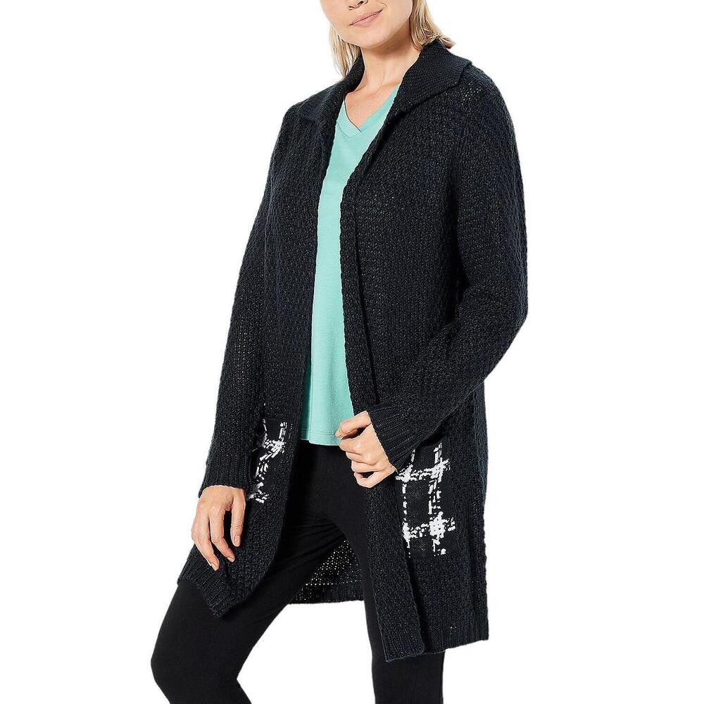 Truth + Style Knit Cardigan with Woven Patch Pockets Black - Regular